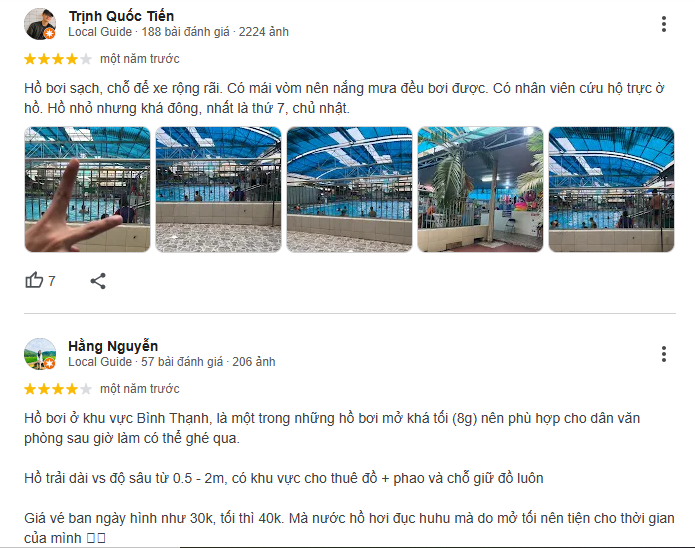 Khách hàng đánh giá cao trải nghiệm khi bơi lội tại hồ bơi Lido