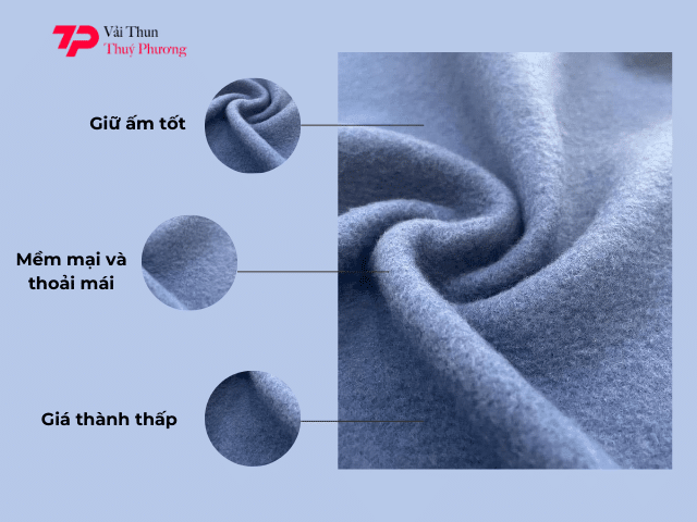 Vải nỉ bông với bề mặt mềm mại, giữ ấm vượt trội