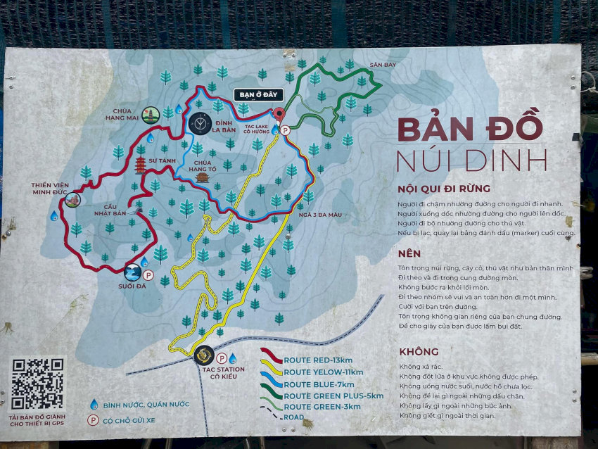 Bản đồ chi tiết các cung đường trekking núi Dinh với độ khó đa dạng