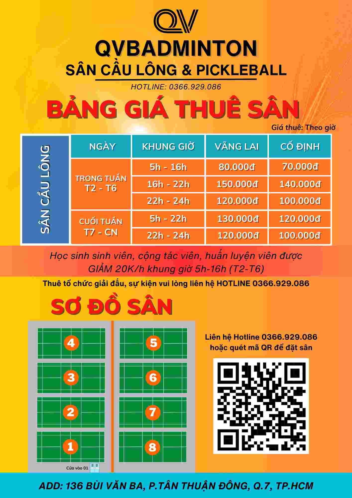 Bảng giá thuê sân cầu lông Quý Quốc Việt quận 7, cung cấp thông tin chi phí sân cầu lông