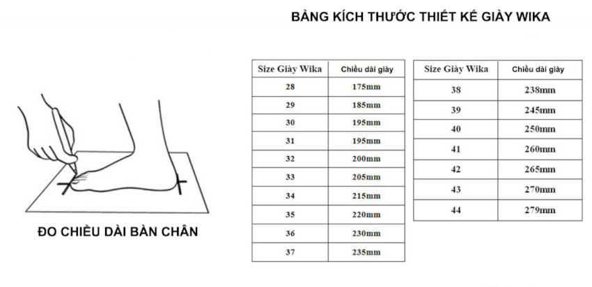 Bảng size giày đá bóng Wika