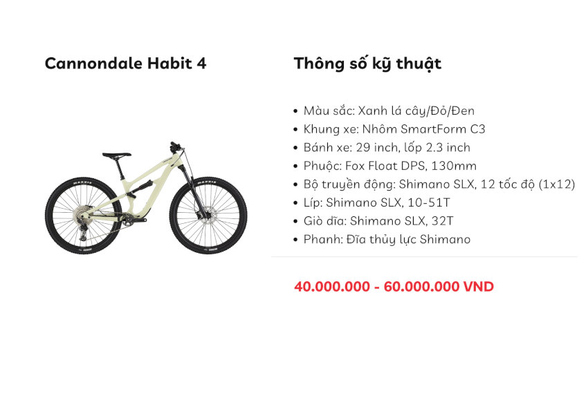 Cannondale Habit 4, xe đạp địa hình cho người lớn với cảm giác lái sắc bén trên cung đường khắc nghiệt