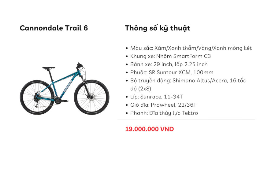 Cannondale Trail 6, xe đạp địa hình được đánh giá cao cho người lớn mới bắt đầu
