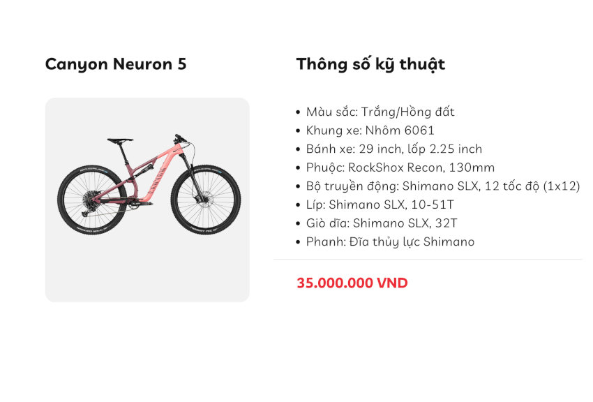 Canyon Neuron 5, xe đạp địa hình cho người lớn mang lại cảm giác lái mượt mà trên đa dạng địa hình