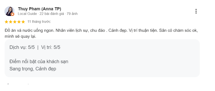 Đánh giá của người chơi trải nghiệm tại sân golf Sông Bé.