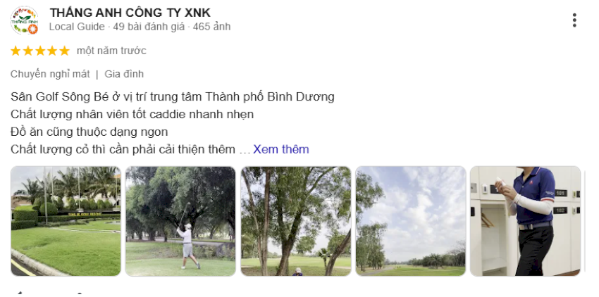 Đánh giá của người chơi trải nghiệm tại sân golf Sông Bé.