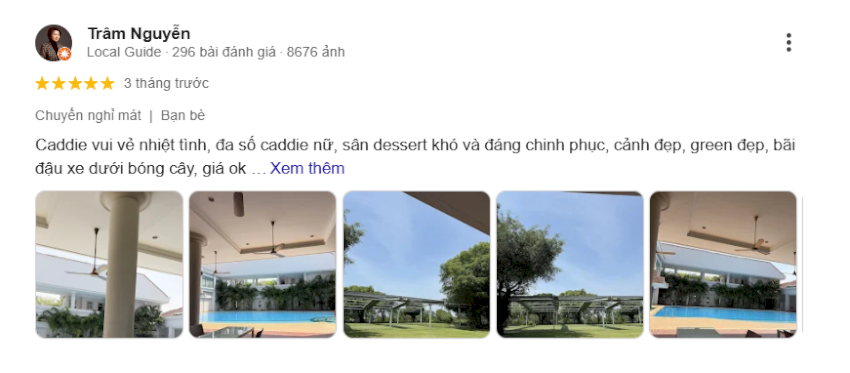 Đánh giá của người chơi trải nghiệm tại sân golf Sông Bé.