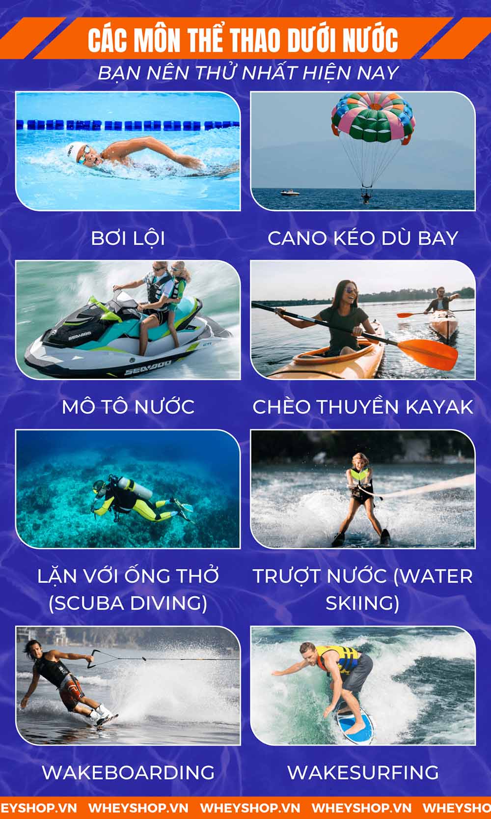 Trải nghiệm lướt sóng, một trong những môn thể thao dưới nước đầy phấn khích.