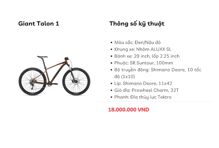 Giant Talon 1, xe đạp địa hình cho người lớn hiệu suất ổn định trên mọi địa hình