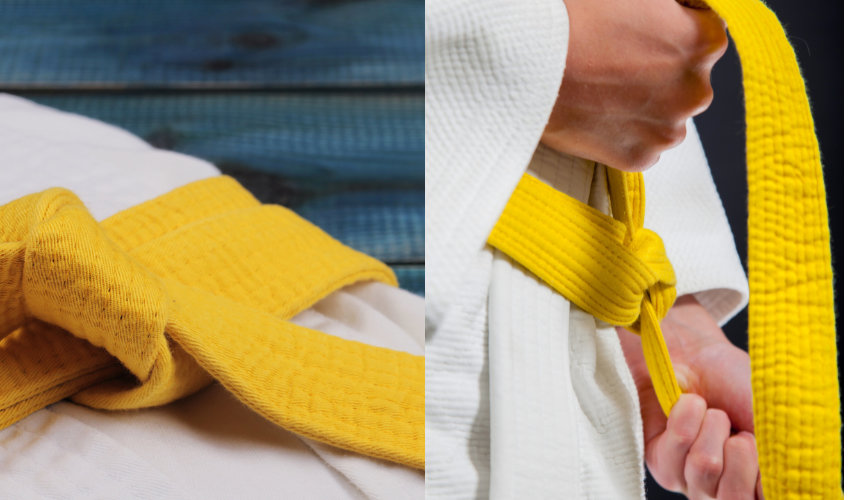 Võ sinh đai vàng thực hành kỹ thuật ném, biểu tượng cho sự tiến bộ trong Judo