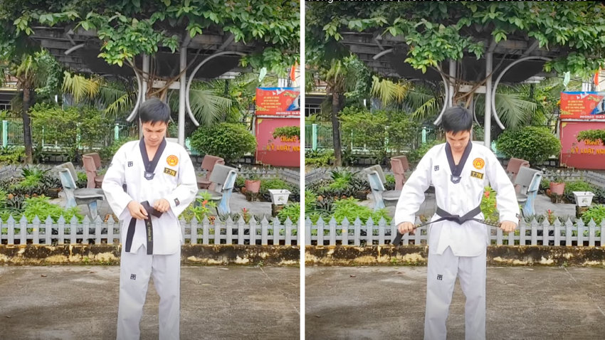 Hoàn thiện nút thắt đai Taekwondo với lần bắt chéo thứ hai