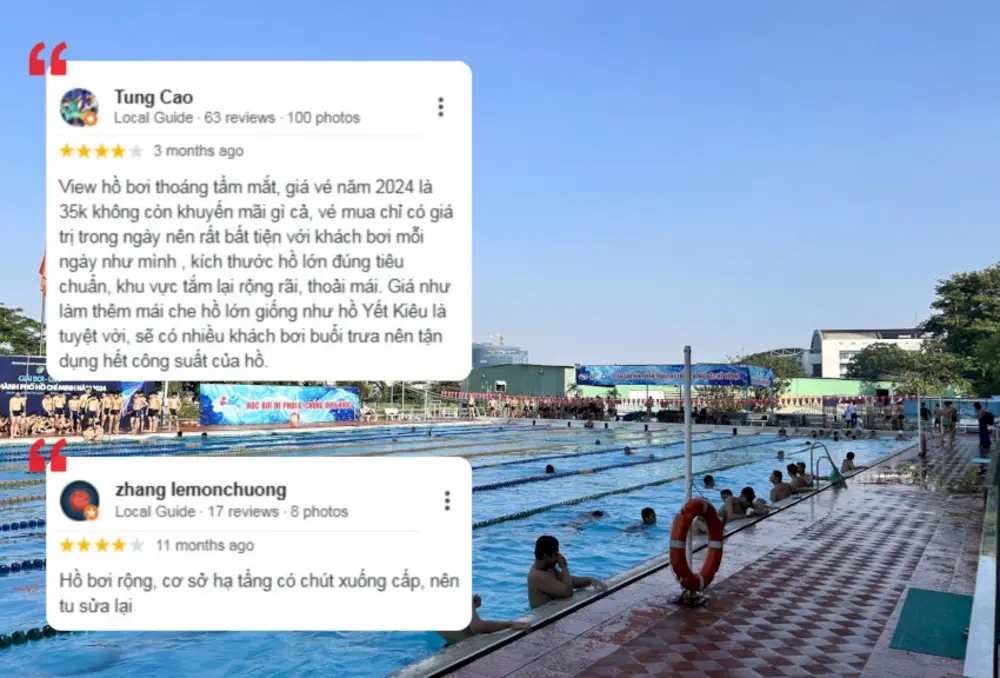 Khách hàng đánh giá hồ bơi Phú Thọ thoáng đãng và lưu ý rằng vé bơi chỉ có giá trị trong ngày