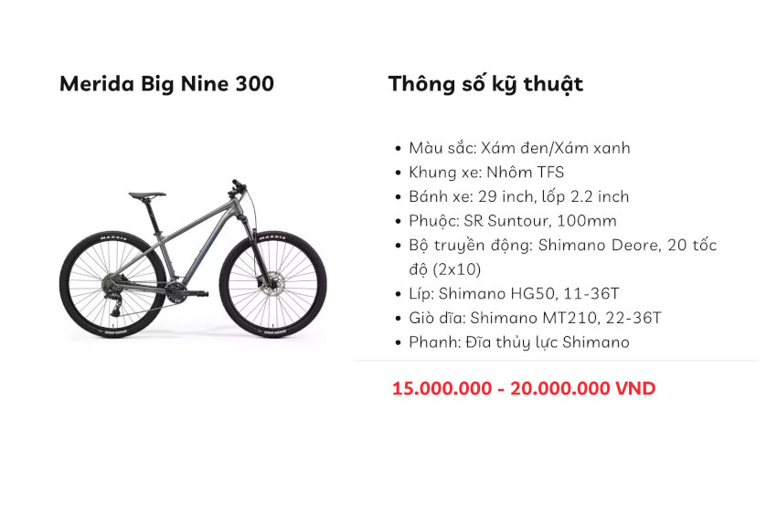 Merida Big Nine 300, xe đạp địa hình tốc độ cao cho người lớn trên đường dài