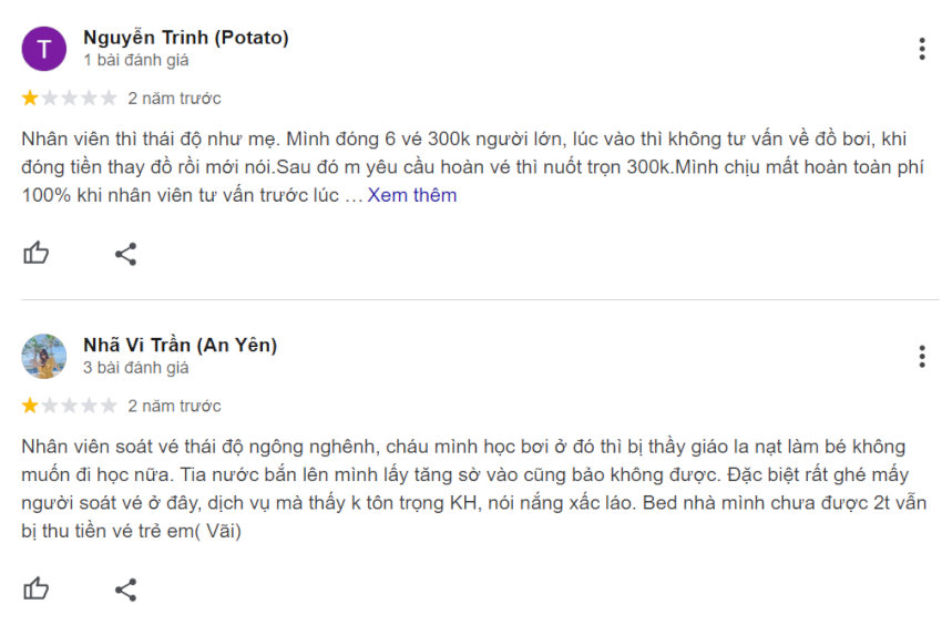 Một số khách hàng bày tỏ sự không hài lòng về dịch vụ tại Hồ bơi Hoàng Hùng