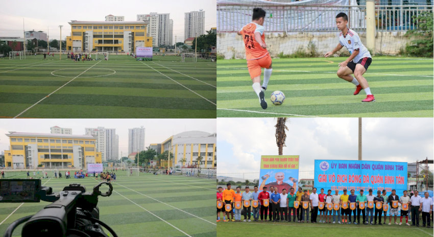 Sân bóng đá Trung tâm Văn hóa Thể dục Thể thao Quận Bình Tân với cỏ nhân tạo và tiện ích đầy đủ
