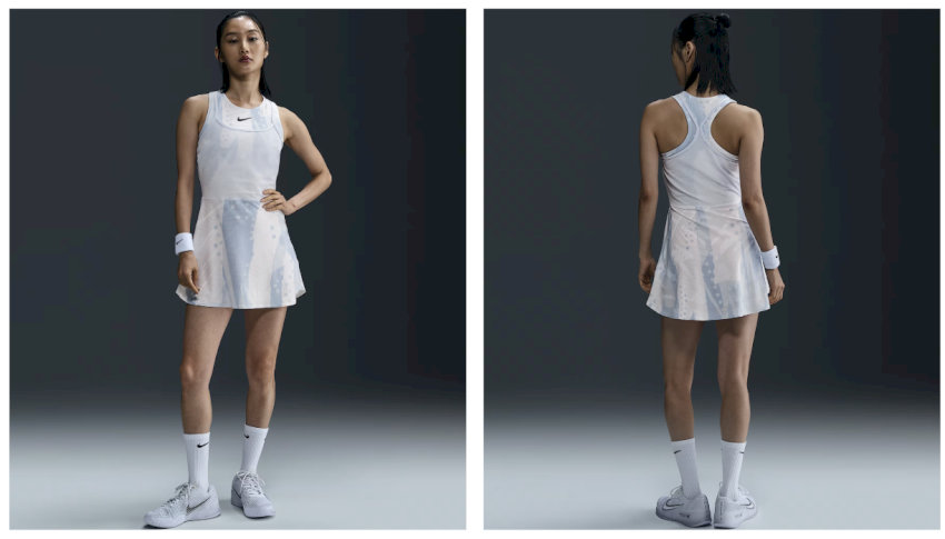 váy liền không tay Nike màu trắng xanh loang, trang phục đánh cầu lông nữ độc đáo, tôn lên vẻ năng động