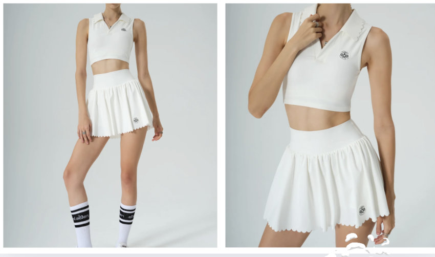 set trang phục đánh cầu lông nữ Olaben áo ba lỗ croptop có cổ và chân váy xòe, trẻ trung và hiện đại