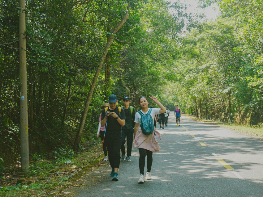 Đoạn đường bê tông xen kẽ trong hành trình trekking núi Dinh, tạo điểm nhấn thú vị