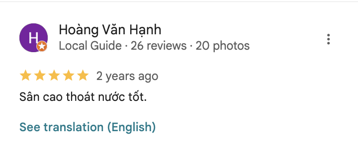 Đánh giá của người chơi về sân