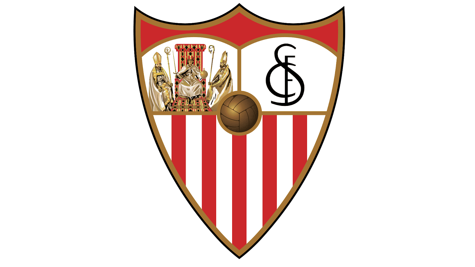 Logo biểu tượng CLB bóng đá Sevilla với ba vị thánh và chữ SFC