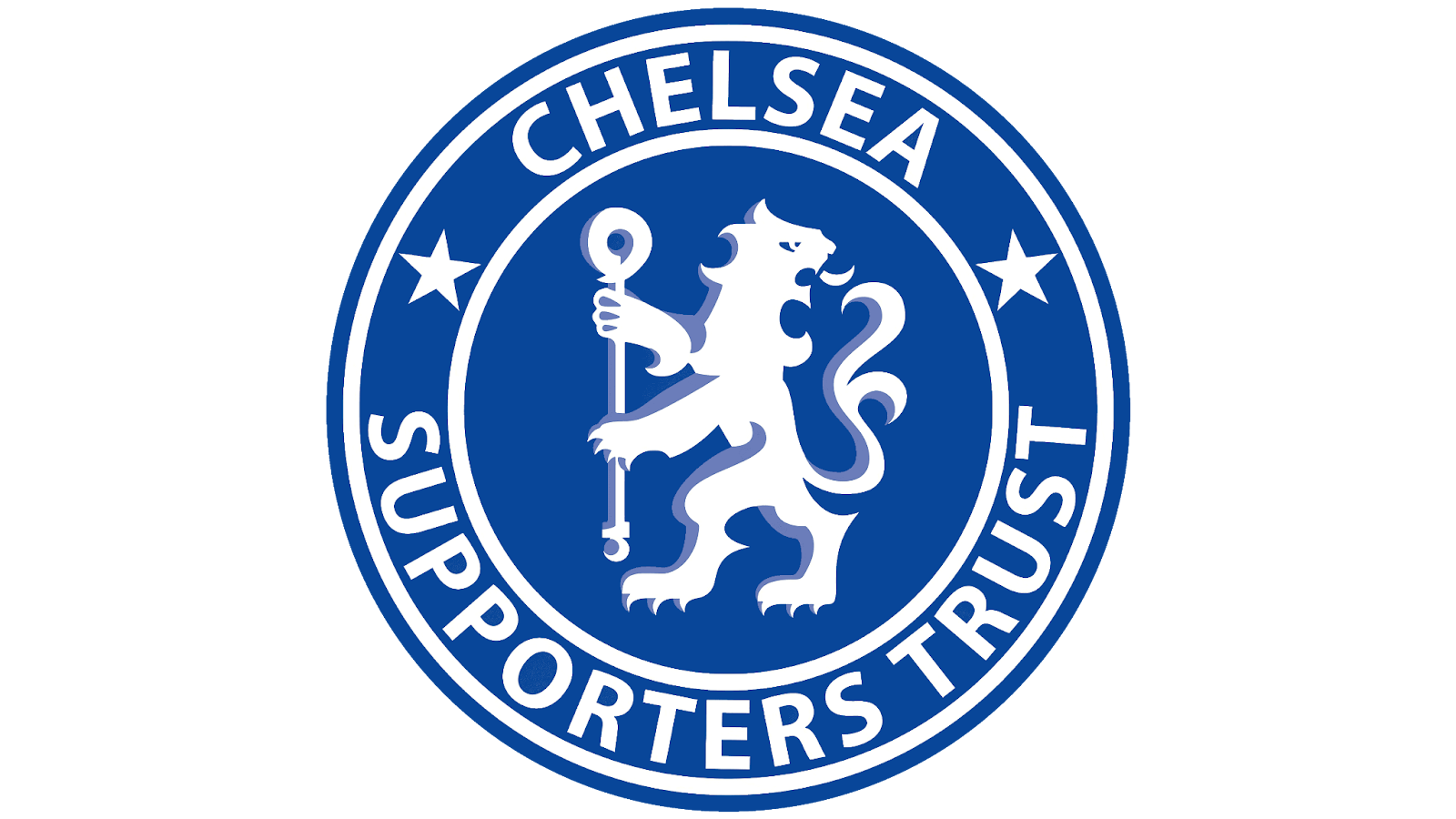 Logo Chelsea với sư tử xanh cầm gậy và vòng tròn hoa hồng