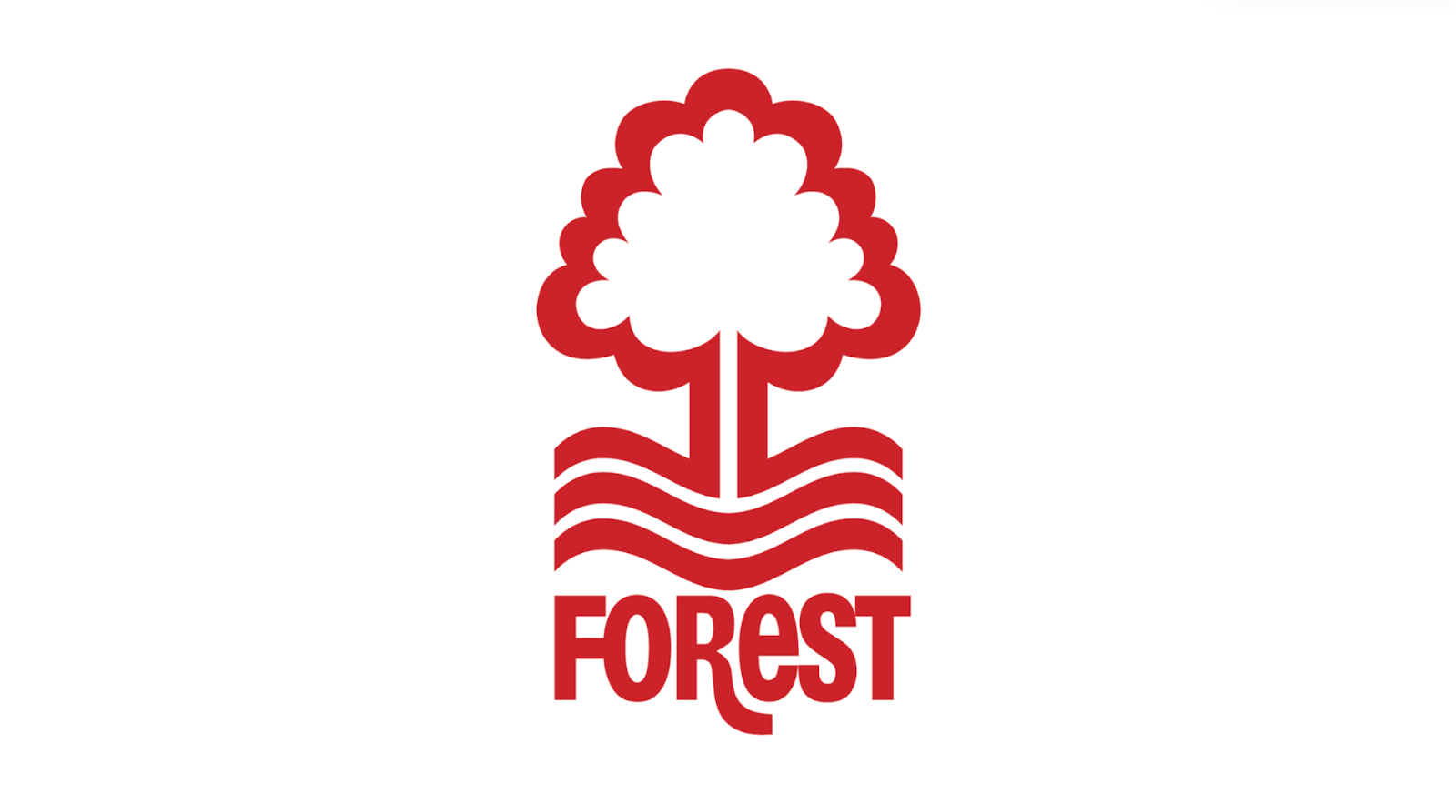 Biểu tượng Nottingham Forest với cây đỏ cách điệu và sóng sông Trent