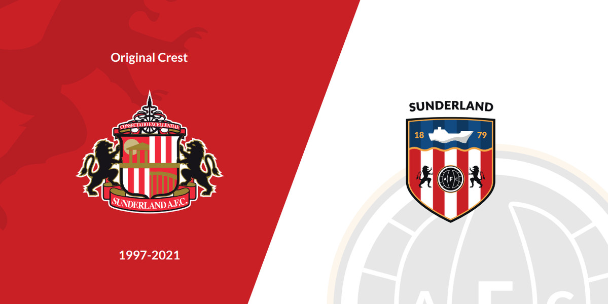 Logo Sunderland AFC với quả bóng, con tàu và nền sọc đỏ trắng