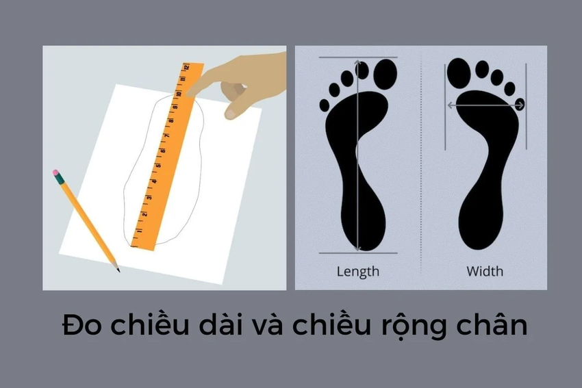 Vẽ phác thảo và dùng thước đo chiều dài, chiều rộng bàn chân – Nguồn: Internet