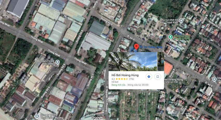 Vị trí chiến lược của Hồ bơi Hoàng Hùng trong khu vui chơi Dĩ An