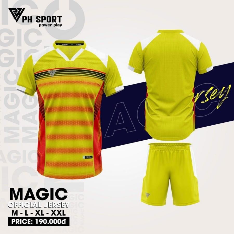 Áo đá bóng không logo PH Sport Power Play màu vàng rực rỡ, chất liệu bền bỉ.