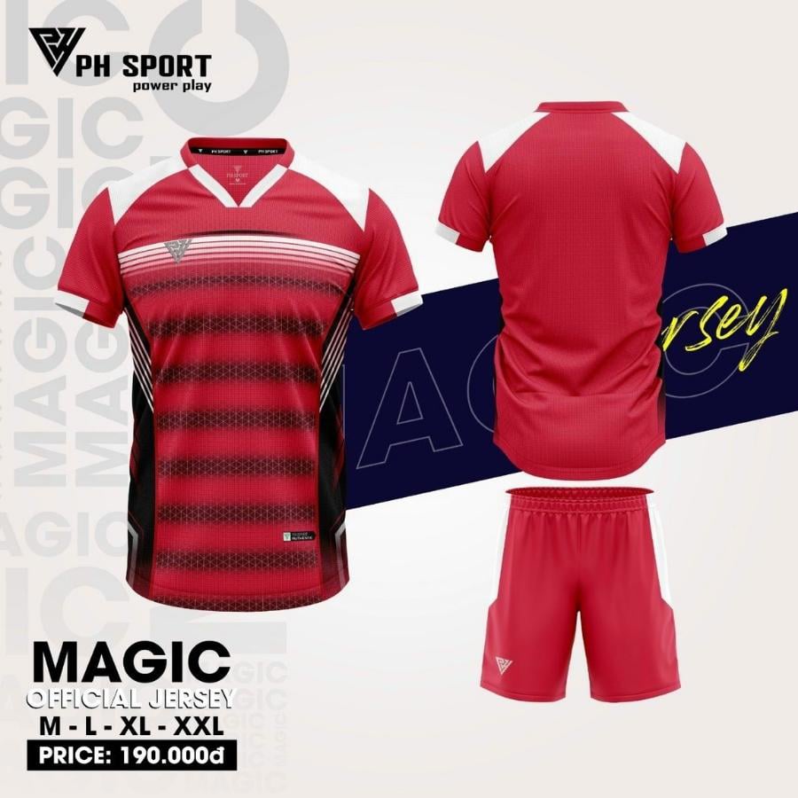 Bộ quần áo bóng đá không logo PH Sport Power Play màu đỏ, thoải mái di chuyển trên sân.