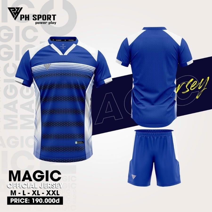 Bộ quần áo bóng đá không logo PH Sport Power Play màu xanh đậm, phong cách tối giản.