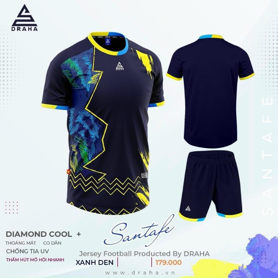 Bộ quần áo bóng đá không logo Draha Santafe màu đen, lựa chọn phong cách và bền bỉ.