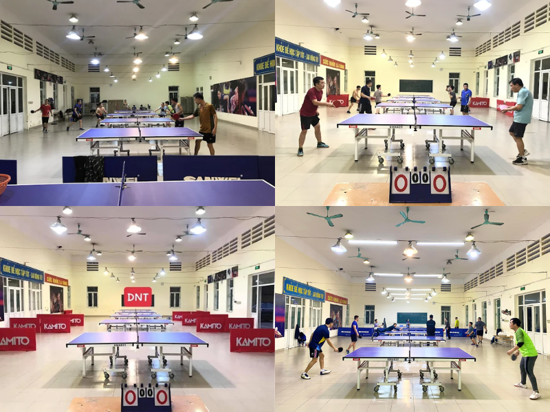 Sân bóng bàn rộng rãi, thoáng mát tại CLB DNT Long Biên