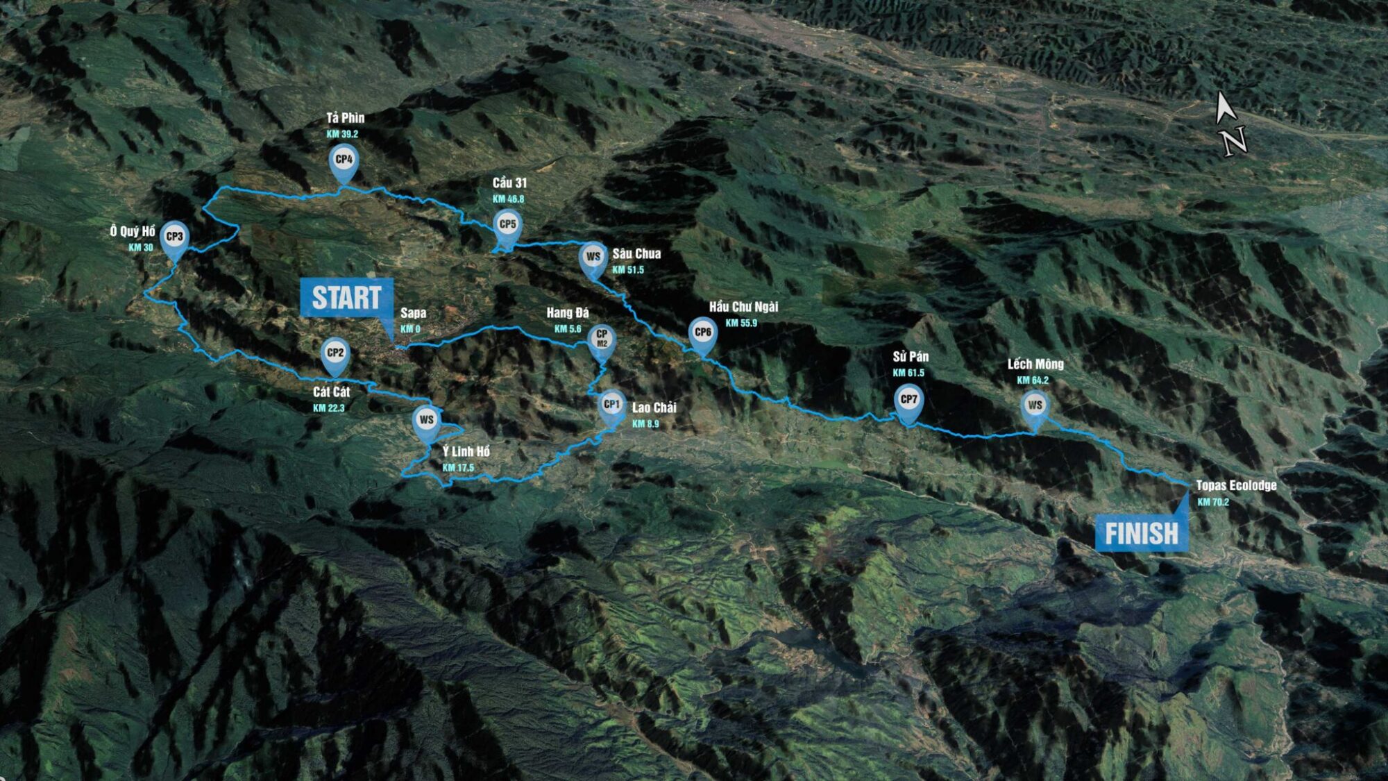 Bản đồ cự ly chạy 70km của Vietnam Mountain Marathon 2024