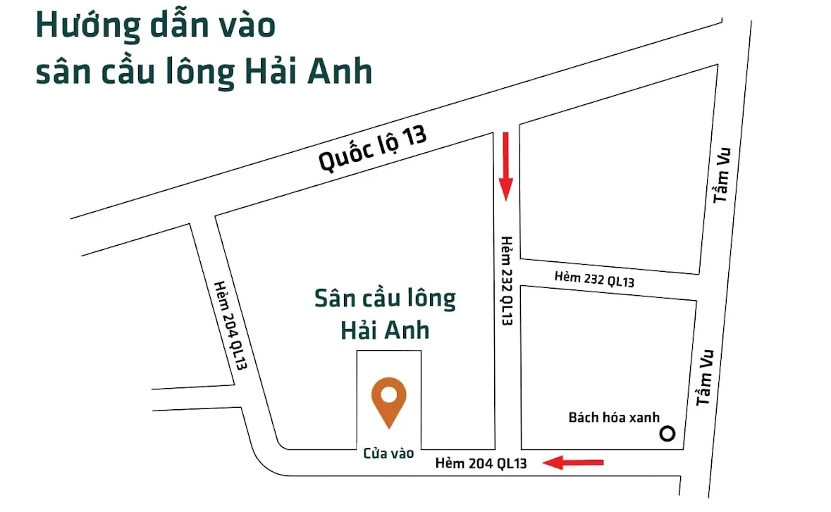 Hình ảnh mặt tiền sân cầu lông Hải Anh trên Quốc lộ 13, minh họa vị trí dễ tiếp cận của địa điểm thể thao này tại Bình Thạnh.
