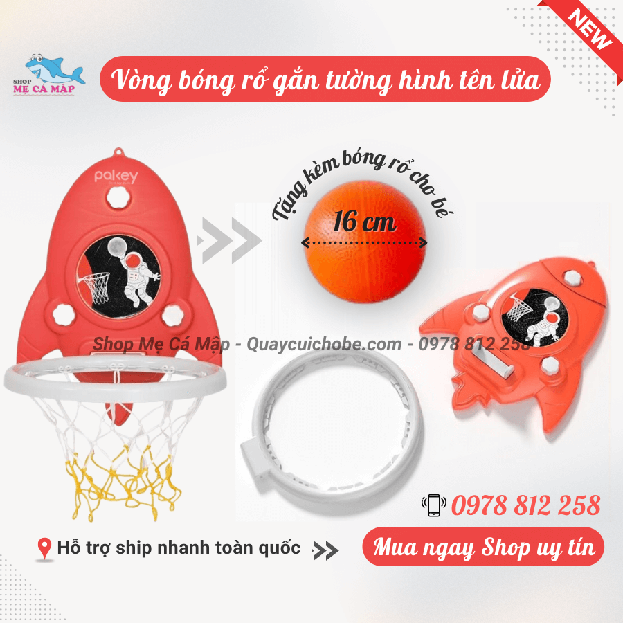 Bộ bóng rổ treo tường hình tên lửa cho bé vui chơi, phát triển toàn diện chiều cao và thể chất tại nhà