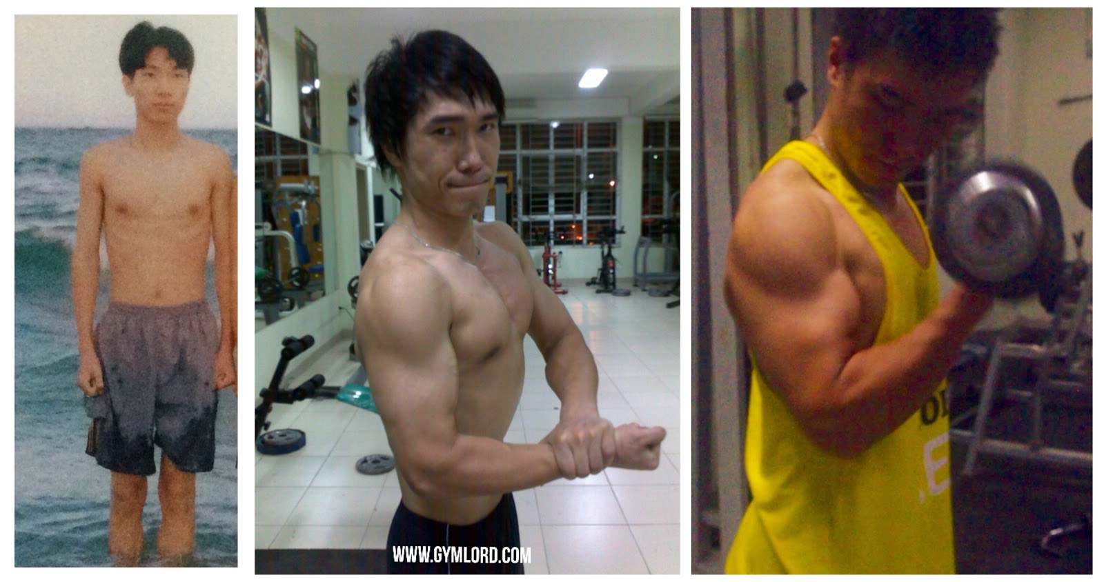 Người mới tập gym nam thực hiện bài tập tay với tạ, phát triển cơ bắp