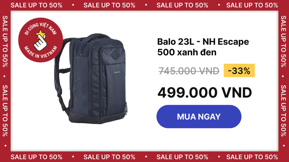 Balo hiking 23L NH Escape 500 tiện lợi, một phần của bộ sưu tập Made in Vietnam Decathlon