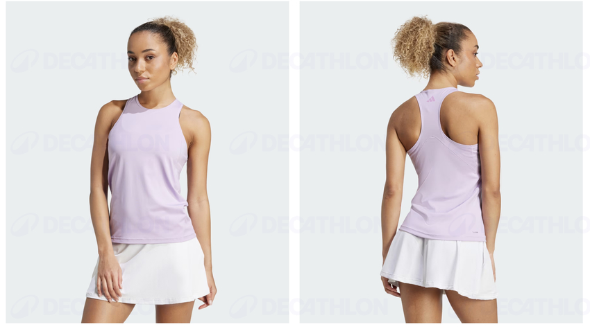 Áo ba lỗ Adidas tím pastel mix chân váy tennis trắng nữ tính, thời trang pickleball nữ tính