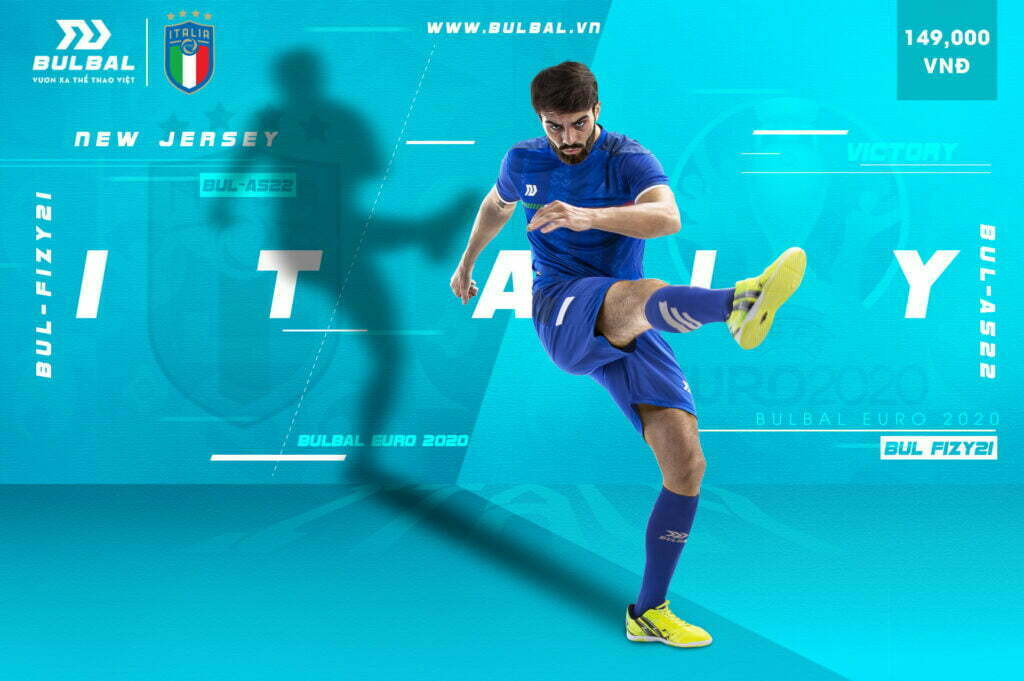 Áo bóng đá Euro 2020 đội tuyển Ý màu xanh bích của Bulbal với họa tiết Phục hưng