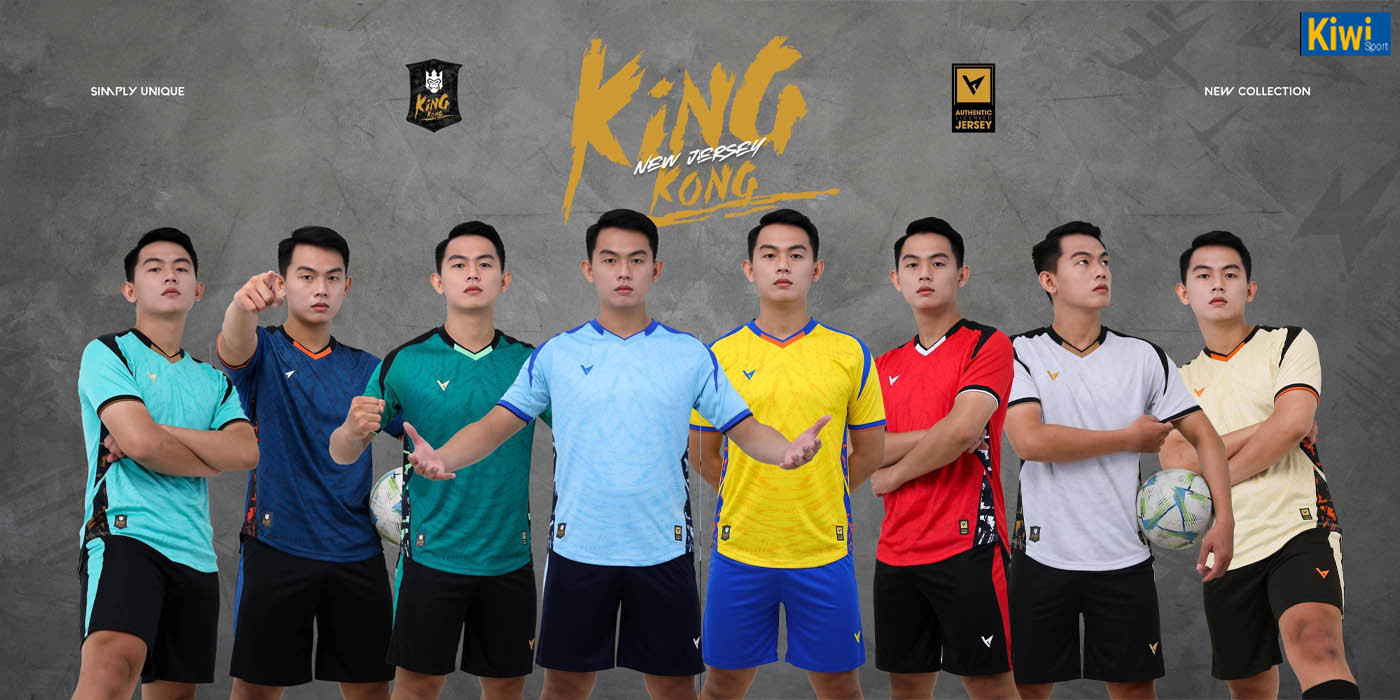 Áo bóng đá không logo King Kong với 8 tông màu nổi bật, đại diện cho thiết kế đa dạng