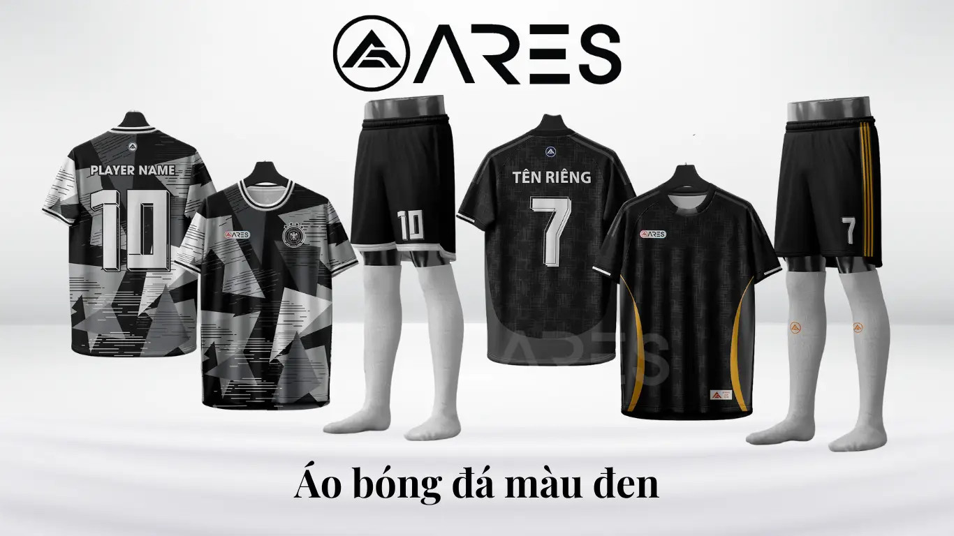 Áo bóng đá màu đen trơn với logo đội