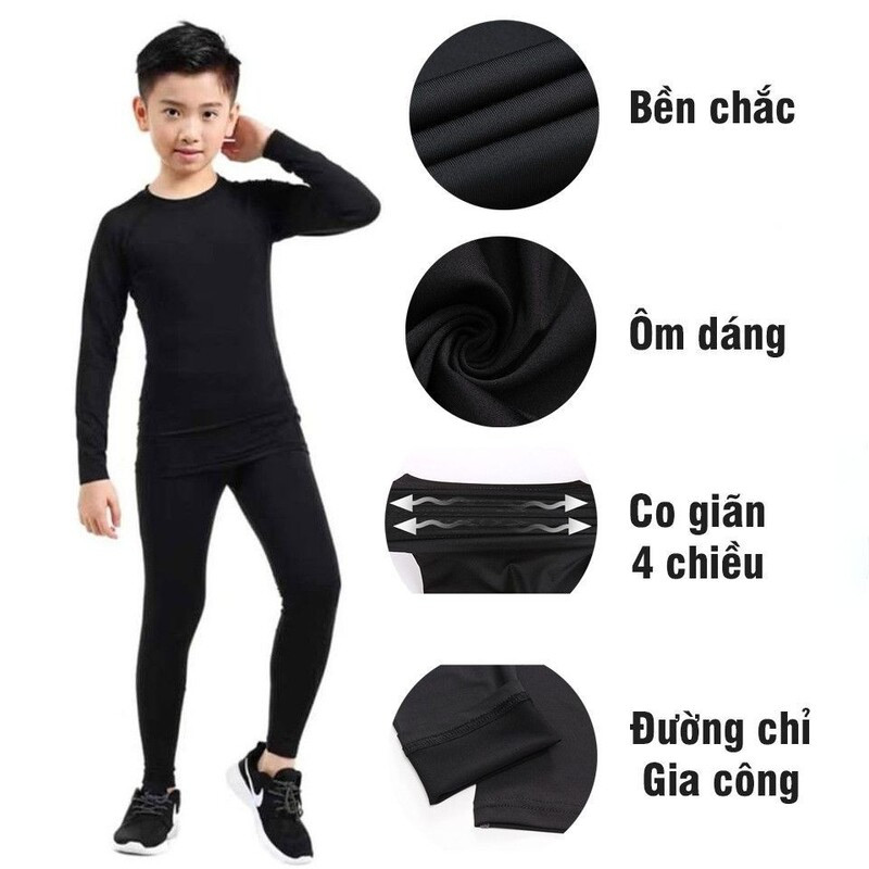 Áo giữ nhiệt đá bóng màu đen trơn