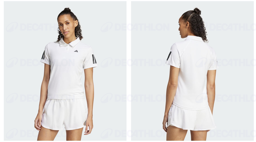 Áo polo có cổ mix quần short cách điệu Adidas trắng, trang phục pickleball nữ Adidas