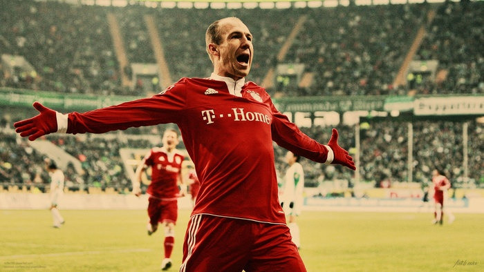 Arjen Robben, một cầu thủ kỹ thuật với khả năng xử lý bóng thiên bẩm, đang thực hiện pha đi bóng đặc trưng của mình