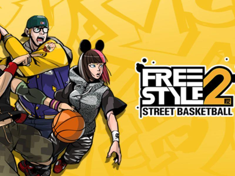 Ba cầu thủ bóng rổ phong cách hip-hop đang thi đấu trên sân đường phố trong Freestyle 2: Street Basketball