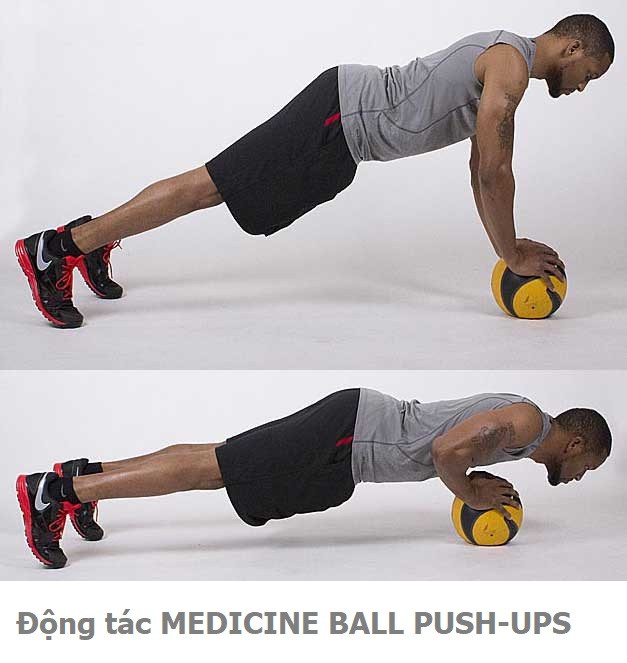 Bài tập Medicine Ball Push-ups giúp tăng cường sức mạnh cốt lõi cho khả năng đá bóng ít mệt