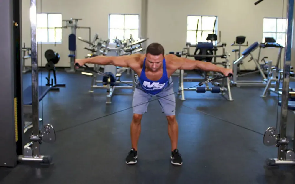 Hình ảnh minh họa bài tập vai Bent Over Low Pulley Rear Delt Fly, người tập gập người kéo cáp chéo tập vai sau, cải thiện độ dày và đầy ở vùng vai sau.