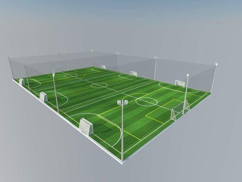Bản vẽ 3D cụm 3 sân bóng đá mini